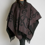  Дамски двулицев зимен шал тип пончо 