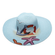 Дамска лятна капела светло синя ръчно рисувана