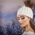 Дамска зимна шапка  с перлички в бяло