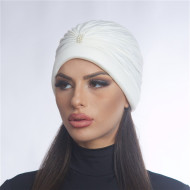 Дамски тюрбан с перлички бял