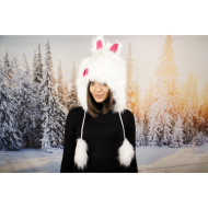 Бяла зимна шапка анимал с ушички