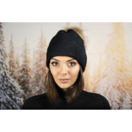 Дамска зимна шапка помпон от енот черна