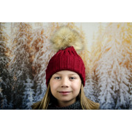  Зимна плетена шапка за момичета бордо