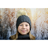 Тъмносива зимна плетена шапка за момичета