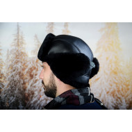 Зимна мъжка шапка от естествена кожа черна