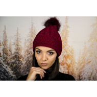 Дамска зимна шапка с еко пух бордо