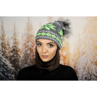 Дамска зимна шапка с еко пух в зелено и сиво Дамска зимна шапка с еко пух в зелено и сиво