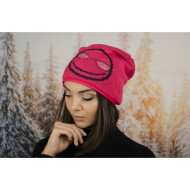 Дамска зимна шапка с емотикон в циклама