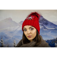 Дамска зимна шапка с емблема цвете червена Дамска зимна шапка с емблема цвете червена