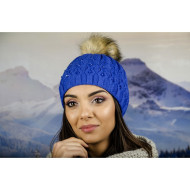 Зимна дамска шапка еко пух и полар синя Зимна дамска шапка еко пух и полар синя