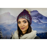 Дамска зимна шапка с лъскав ефект и еко помпон хамелеон