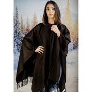 Изчистен дамски шал тип пончо кафяв