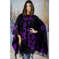 Дамски двулицев зимен шал тип пончо ярколилав