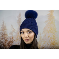 Зимна дамска шапка ангора с пух в тъмносиньо