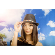 Дамско бомбе в черно с шарена лента 