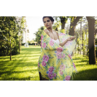 Дамски летен шал с божури на жълт фон