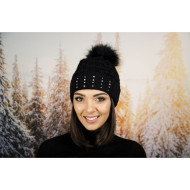 Дамска зимна шапка с еко пух в черно с малки камъчета Дамска зимна шапка с еко пух в черно с малки камъчета