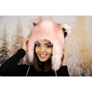 Розова зимна шапка анимал с тъмни косъмчета Розова зимна шапка анимал с тъмни косъмчета