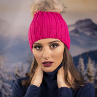 Дамска зимна шапка с помпон енот циклама Дамска зимна шапка с помпон енот циклама