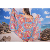 Ефирен плажен шал в светлосиньо на цветя Ефирен плажен шал в светлосиньо на цветя