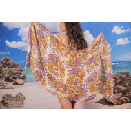 Ефирен плажен шал в бежово на жълти цветя