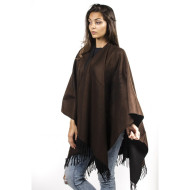 Дамски двулицев шал тип пончо кафяв