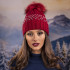 Червена дамска зимна шапка с камъчета