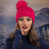 Плетена дамска зимна шапка циклама с камъчета