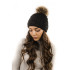 Плетена дамска зимна шапка черна с камъчета