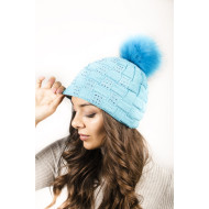 Плетена дамска зимна шапка светлосиня с Камъчета