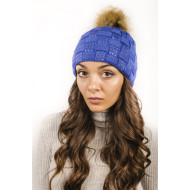 Плетена дамска зимна шапка синя с камъчета Плетена дамска зимна шапка синя с камъчета