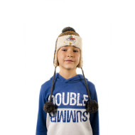 Детска ушанка в оранжево и сиво