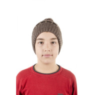 Детска зимна шапка с помпон в кафяво