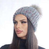 Дамска зимна шарена шапка с еко пух Дамска зимна шарена шапка с еко пух