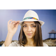 Дамско бомбе в бяло с флорална лента