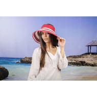 Лятна раирана дамска козирка регулируема с лепки в червено и бяло