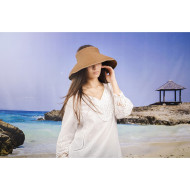 Лятна дамска козирка регулируема с лепки в кафяво Лятна дамска козирка регулируема с лепки в кафяво