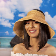 Лятна дамска козирка регулируема с лепки в бежово