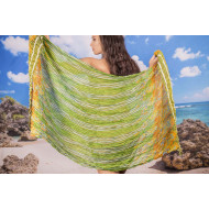 Ефирен плажен шал в зелено, жълто, оранжево