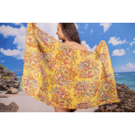 Ефирен плажен шал в оранжево на цветя Ефирен плажен шал в оранжево на цветя