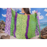 Ефирен плажен шал в зелено и лилаво